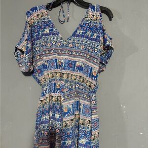 Peppermint Blue and Pink Patterned Mini Dress